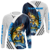 Maxcorners Blue and White Camo Walleye fishing Custom name sun protection Walleye fishing team jerseys LM0409