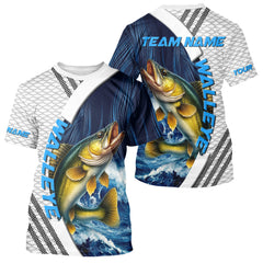 Maxcorners Blue and White Camo Walleye fishing Custom name sun protection Walleye fishing team jerseys LM0409