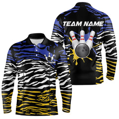 Maxcorners Blue, Yellow and White Tiger Skin Pattern Bowling Shirts For Men Custom Bowling Team jerseys