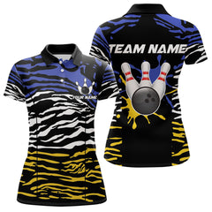 Maxcorners Blue, Yellow and White Tiger Skin Pattern Bowling Shirts For Men Custom Bowling Team jerseys