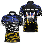 Maxcorners Blue, Yellow and White Tiger Skin Pattern Bowling Shirts For Men Custom Bowling Team jerseys