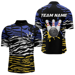 Maxcorners Blue, Yellow and White Tiger Skin Pattern Bowling Shirts For Men Custom Bowling Team jerseys