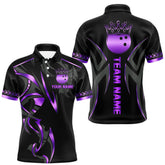Maxcorners Black and Purple crown Bowling ball Polo, Quarter Zip Shirts for Men Custom Bowling Team jerseys MT0306
