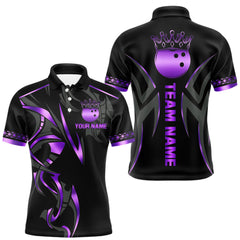 Maxcorners Black and Purple crown Bowling ball Polo, Quarter Zip Shirts for Men Custom Bowling Team jerseys MT0306