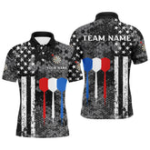 Maxcorners Black And White American Flag Dart Polo, Quarter Zip Shirt For Men Custom Patriotic Dart Shirts