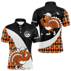 Maxcorners Golf Turkey Thanksgiving Mens Polo Shirt Orange Pumpkin argyle pattern Custom Golf outfit For Me LM0910