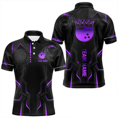 Maxcorners Black and Purple Bowling Polo, Quarter Zip Shirts For Men Custom Bowling Crown Team Jerseys Outfits