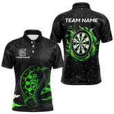 Maxcorners Black And Green Cobra Snake Darts Polo, Quarter Zip Shirts For Men Custom Name Darts Team Jerseys
