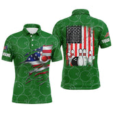 Maxcorners Green Bowling Polo Shirts Vintage American Flag Bowling Jerseys