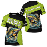 Maxcorners Black Green Walleye fishing Custom Long Sleeve Tournament Fishing Shirts, Performance Fishing Jerseys MT2108