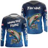 Maxcorners Blue Camo Rainbow Trout Fishing Custom Performance Long Sleeve Team Trout Fishing Tournament Shirts