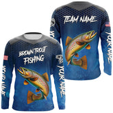 Maxcorners Blue Camo Brown Trout Fishing Custom Performance Long Sleeve Team Trout Fishing Tournament Shirts