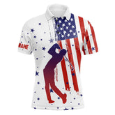 Maxcorners Red, White And Blue American Flag Mens Golf Polo Shirts Custom Patriotic Golf Tops For Men Golf Gifts