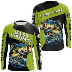 Maxcorners Black Green Bass fishing Custom Long Sleeve Tournament Fishing Shirts, Performance Bass Fishing Jersey MT2108