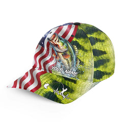 Maxcorners Largemouth Bass Fishing Scales American Flag Custom Patriotic Fishing Baseball Cap