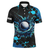 Maxcorners Golf Black And Blue Watercolor Customized Name 3D Polo Shirt Unisex