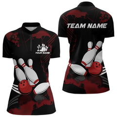 Maxcorners Black And Red Bowling Shirts For Men And Women Custom Bowling Team League Jerseys, Gift For Bowlers