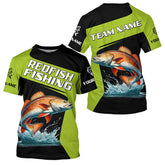 Maxcorners Black Green Redfish fishing Custom Long Sleeve Tournament Fishing Shirts, Red Drum Fishing Jerseys MT2108