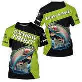 Maxcorners Black Green Rainbow Trout fishing Custom Long Sleeve Tournament Fishing Shirt, Trout Fishing Jerseys MT2108
