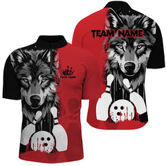 Maxcorners Black And Red Wolf Bowling Jersey Customized Name, Team Name 3D Shirt Unisex