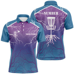 Maxcorners Blue & purple Mens Disc golf polo shirt lightning thunder custom disc golf jerseys, disc golf shirt MT0510