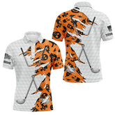 Maxcorners Golf Orange Halloween Pattern Customized Name 3D Polo Shirt Unisex