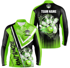 Maxcorners Bowling Ball And Pins Black And Green Customized Name, Team Name 3D Shirt