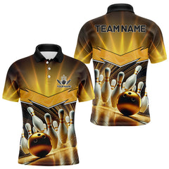 Maxcorners Custom Name Black And Gold Bowling Jerseys For Men, Bowling Team Polo, Quarter-Zip Shirts LM233