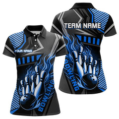 Maxcorners Black And Blue Bowling Ball Pins Polo Shirt For Men Custom Bowling Team League Jerseys
