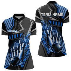 Maxcorners Black And Blue Bowling Ball Pins Polo Shirt For Men Custom Bowling Team League Jerseys