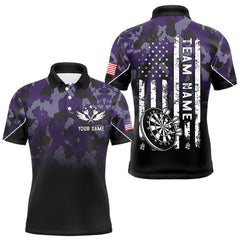 Maxcorners Black and Purple Camo Men Darts Shirts Custom American Flag patriotic Team Darts Jersey LM2011