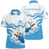 Maxcorners White And Blue Bowling Jersey Multicolor Option Customized Name, Team Name 3D Shirt