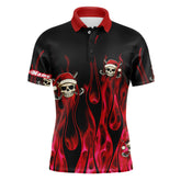 Maxcorners Black And Red Flame Golf Polo Shirts Custom Red Fire Santa Skull Christmas Golf Apparel