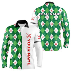Maxcorners White And Green Argyle Pattern Womens Golf Polo Shirts Custom Golf Apparel Best Golf Gifts