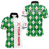 Maxcorners White And Green Argyle Pattern Womens Golf Polo Shirts Custom Golf Apparel Best Golf Gifts