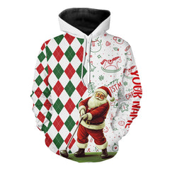 Maxcorners Christmas Santa Golfer Golf Polo Shirts Custom Red, White, Green Argyle Pattern Xmas Golf Gifts