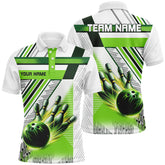 MaxCorners Bowling And Pins Green And White Bowling Customized Name, Team Name 3D Polo Shirt For Men