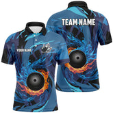 Maxcorners Orange And Blue Flame Camo Bowling Jersey Multicolor Option Customized Name, Team Name 3D Shirt