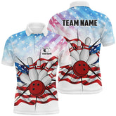 Maxcorners American Flag Bowling Jersey Multicolor Option Customized Name, Team Name 3D Shirt