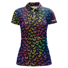 Maxcorners Rainbow Butterflies pattern Womens golf polos shirts custom Butterfly ladies golf clothing