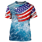 Maxcorners Blue ocean sea wave camo fishing American flag Custom patriot long sleeve fishing tournament shirts MT2108