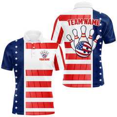 Maxcorners Red, White and Blue American Flag Bowling Shirts For Men Custom Patriotic Bowling Team Jerseys LM2711