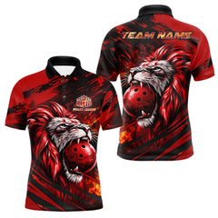 Maxcorners Black and Red Lion Bowling Polo, 1/4 Zip Jersey for Men, Lion Bowling Team League shirts LM2901