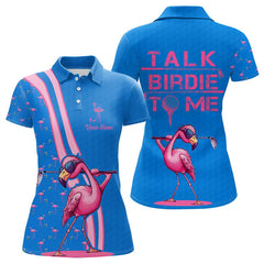 Maxcorners Funny Mens golf polo shirt custom pink and blue flamingo golf shirts talk birdie to me