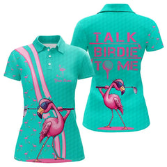 Maxcorners Funny Mens golf polo shirt custom pink and turquoise flamingo golf shirts talk birdie to me