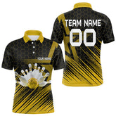 Maxcorners Black And Gold Custom Bowling Polo, Quarter Zip Shirts For Men, Bowling Team League Jersey