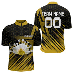Maxcorners Black And Gold Custom Bowling Polo, Quarter Zip Shirts For Men, Bowling Team League Jersey