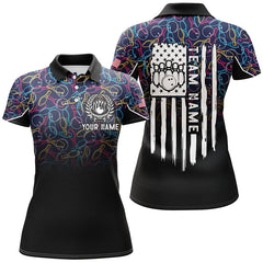 Maxcorners Black Bowling Camo Polo Bowling Shirts Custom American Flag Patriotic Bowling Team League Jerseys For Men And Women