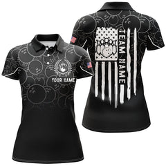 Maxcorners Black Bowling Polo Bowling Shirts Custom American Flag Patriotic Bowling Team League Jerseys For Men And Women