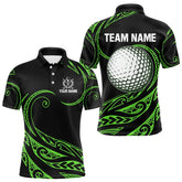 Maxcorners Black and Green Tribal Pattern Golf Ball Mens Golf Polo Shirts custom unique mens golf apparel